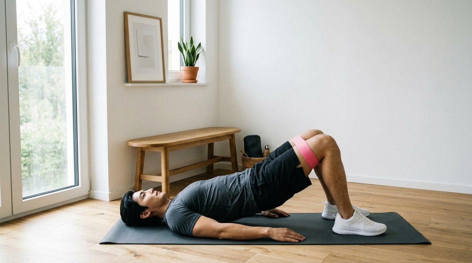 Kai · Glute bridge · mini band above the knees