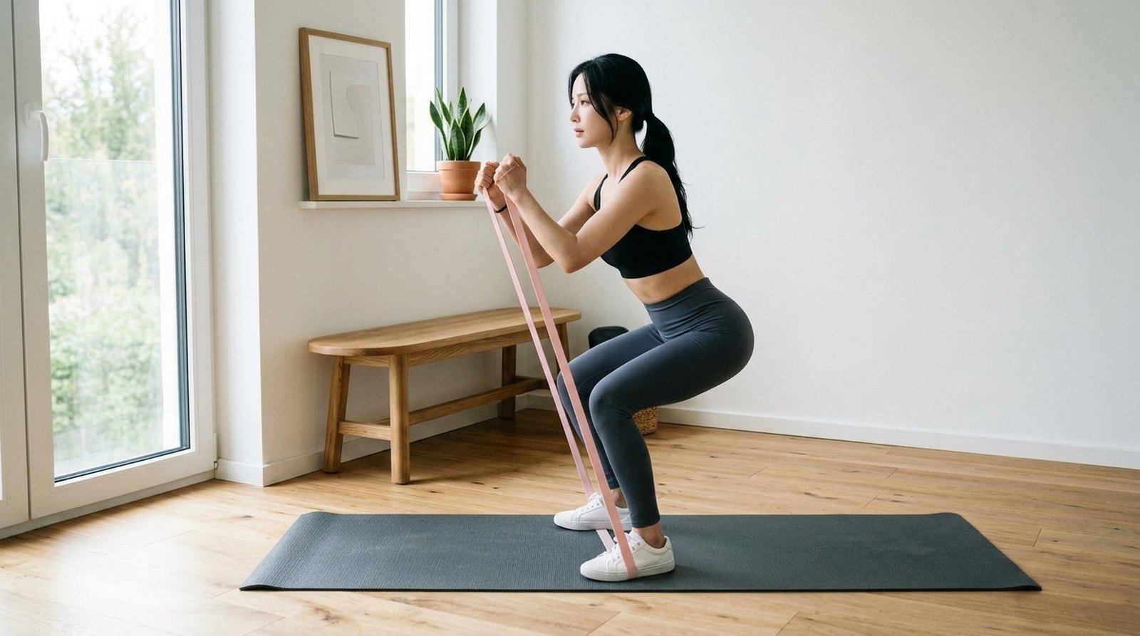 An · Squat · long band under the feet